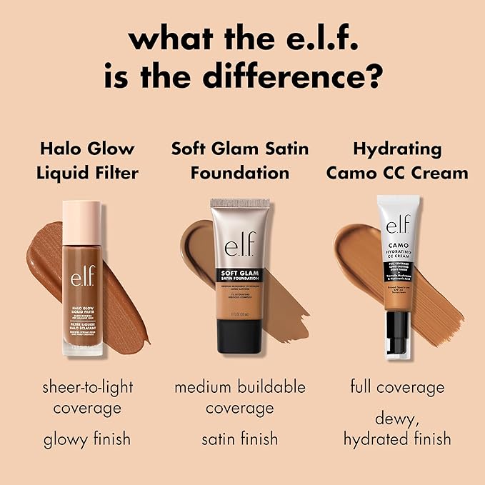 e.l.f. Soft Glam Foundation, Medium Coverage, Long-Lasting & Buildable Foundation For A Smooth, Satin Finish, Vegan & Cruelty-Free, 45 Tan Warm