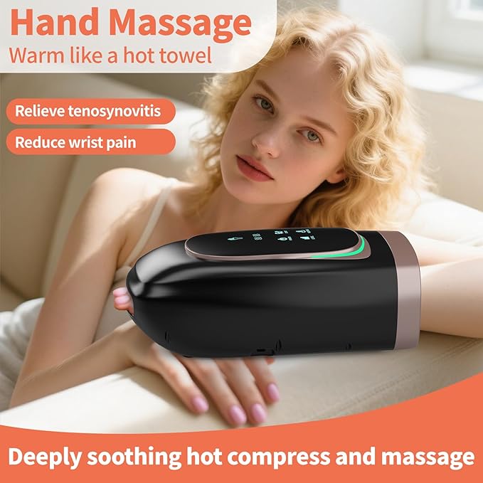 Hand Massager, Cordless Hand Massager with Heat and Compression for Arthritis and Carpal Tunnel, 3 Modes, 5 Intensity Levels, 15-Minute Timer