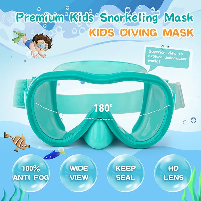 Kids Swim Goggles with Nose Cover, Anti-Leak Swim Mask with Elastic Fabric Strap, UV Protection Swimming Goggles for Kids