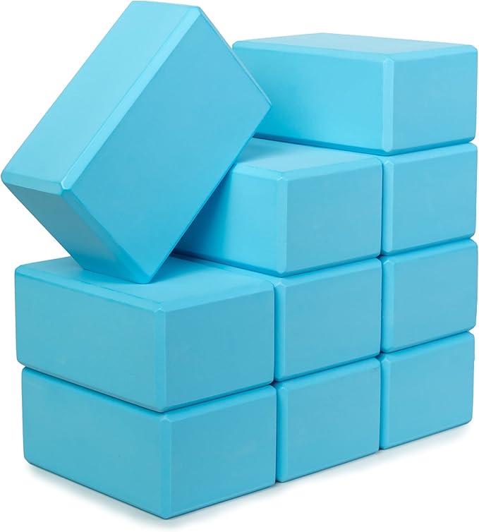 Sunshine Yoga 4" Yoga Block, 10 Pack Bulk EVA Foam Yoga Blocks, Firm and Supportive Yoga Brick, Balance Foam for Stretching, Pilates, and Workout, 4" x 6" x 9"