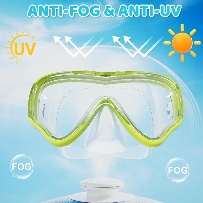 Kids Swim Goggles with Nose Cover, Snorkel Diving Mask Anti-Fog Anti-UV, Snorkeling Gear Swimming Goggles for Kids 3-14 2PCS