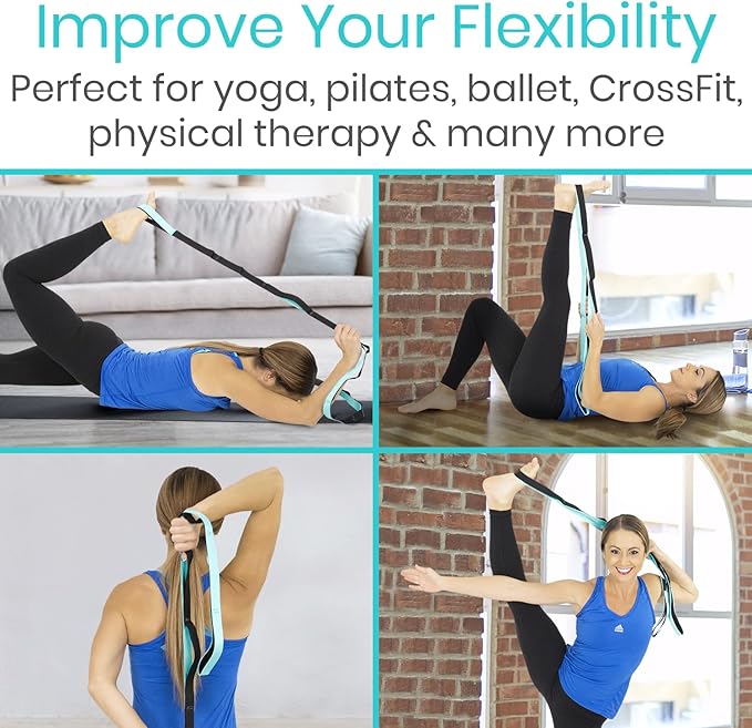 Vive Stretch Strap (75" - 10 Loops) - Leg Stretch Band to Improve Flexibility - Stretching Out Yoga Strap - Exercise and Physical Therapy Belt for Rehab, Pilates and Gymnastics with Guide Book