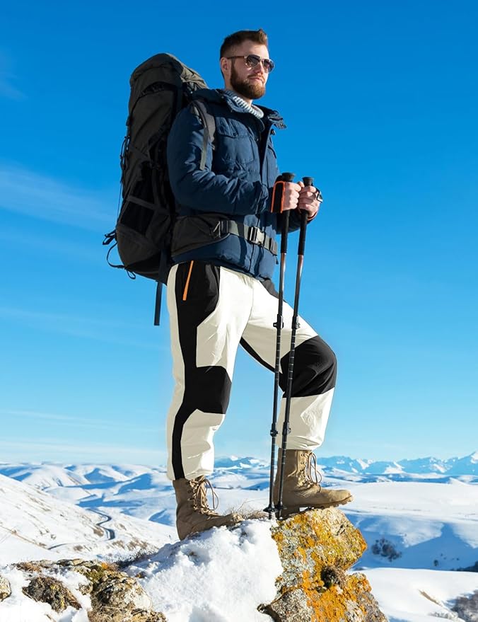 TBMPOY Men's Snow Ski Hiking Pants Waterproof Winter Fleece Lined Pants Camping Skiing Ice Fishing Pants with Belt