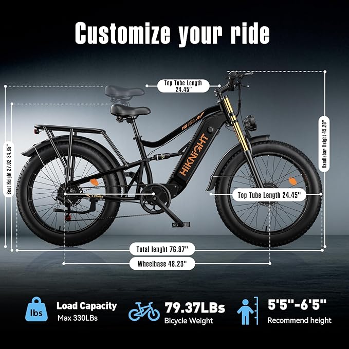 Electric Bike for Adult, 52V 20Ah Peak 3000W Dual Motor 26" Fat Tire Ebike, Max 38Mph & 35-90 Miles Full Suspension, Mountain E Bicycle for Men