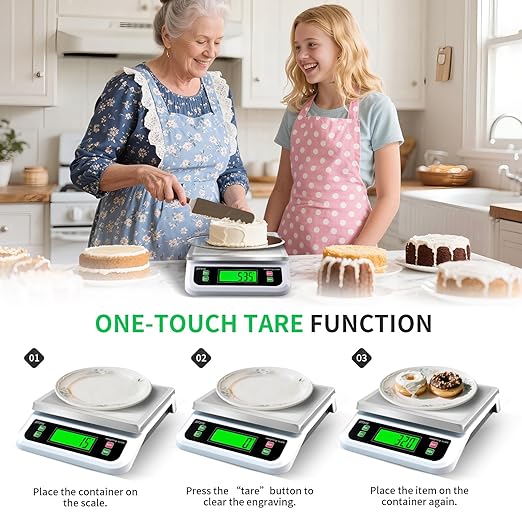 Large Digital Kitchen Scale 40kg/88lbs Commercial Food Scale with Tare and PCS Funtion for Parts and Coins LCD Display Stainless Steel Baking Scale for Cooking, Adapter Included (White, 40kg)