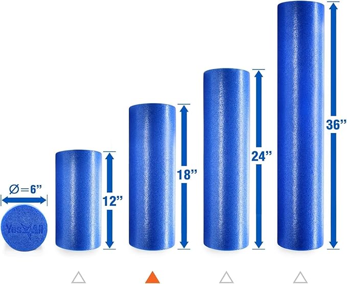 Yes4All Medium Firm Round PE Foam Roller 12, 18, 24, 36 Inches for Pilates, Yoga, Stretching, Balance & Core Exercises