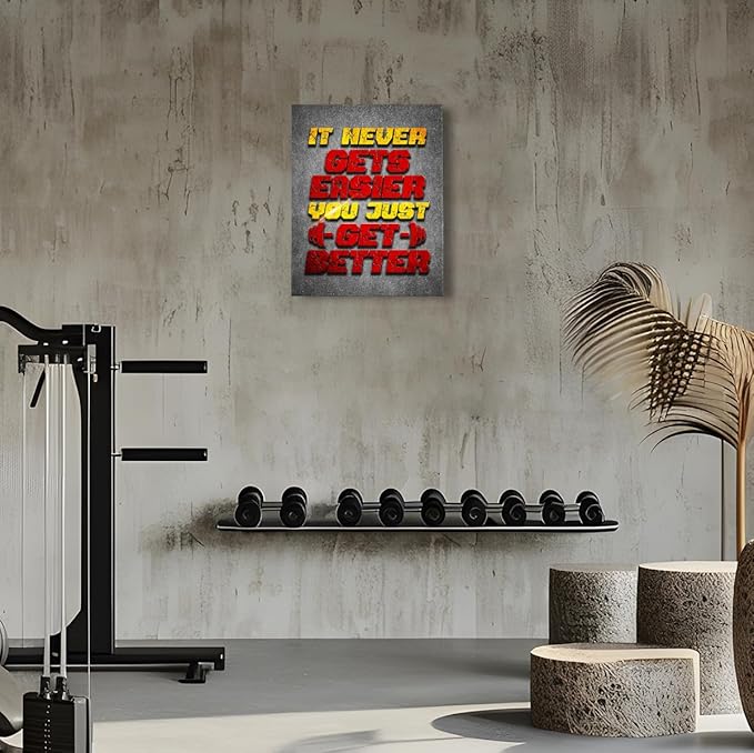 Gym Quotes Wall Art,Inspirational Workout Wall Decor,It Never Gets Easier You Just Get Better Canvas Wall Art for Home Gym Exercise Fitness Room