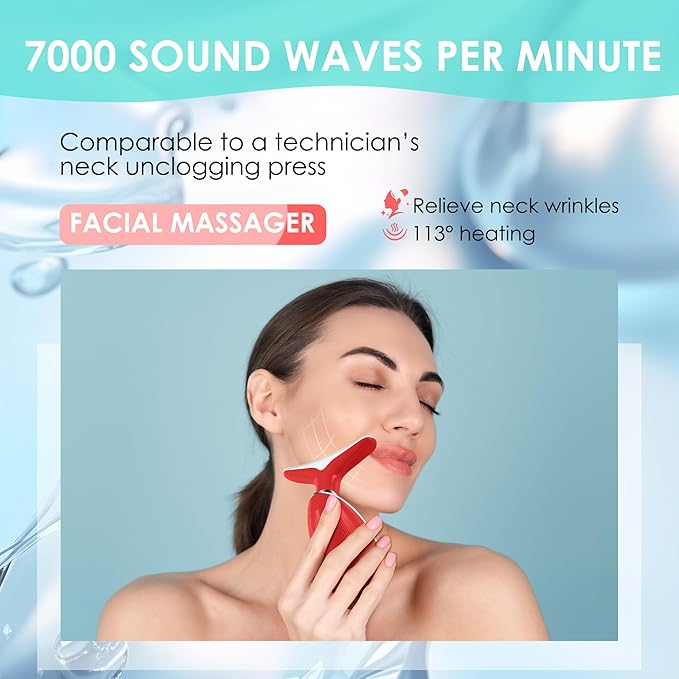 Facial Massager Red-Light-Therapy-for-Face and Neck, Face 𝖲 culpting Wand with 7 Color (Bright Red)