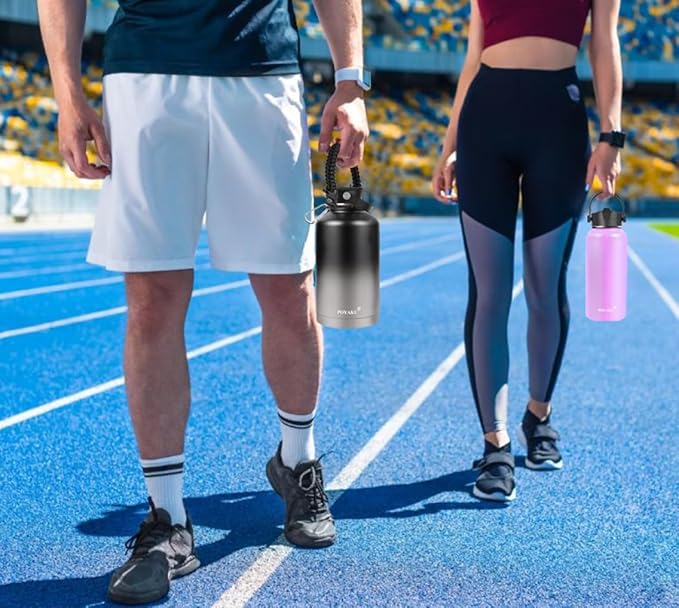 Water Bottle Insulated 32oz 40oz 64oz 128oz Straw Lid Spout Lid & 3 Lids, Leak Proof, Vacuum Insulated,Stainless Steel Water Bottle Wide Mouth for Sports, Gym or Office