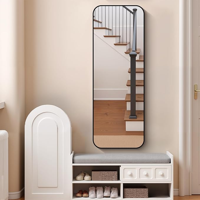 FORBATH Bathroom Mirror 20" x 55", Rectangle Black Bathroom Mirror with Black Aluminum Frame Rounded Corner, Wall Mounted Mirror for Bedroom Entryway Living Room