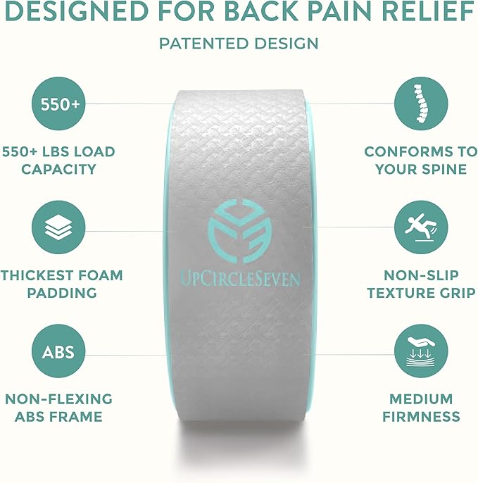 UpCircleSeven Back Roller & Yoga Wheel - Relieve Lower & Upper Back Pain & Stiffness - Therapeutically Stretch, Mobilize & Decompress Your Spine - Increase Mobility, Flexibility & Alignment