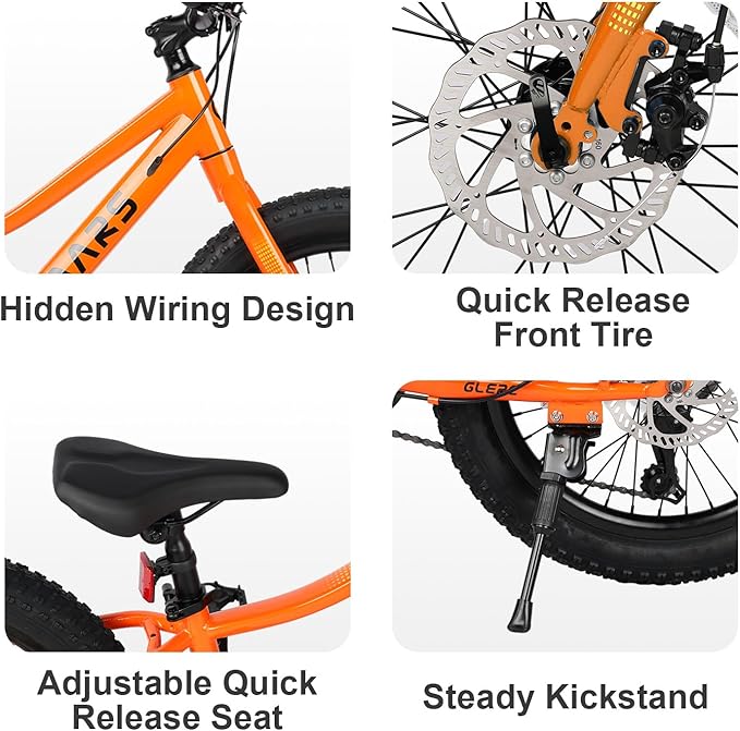 Glerc Mars Kids Mountain Bike, 20 24 Inch Fat Tire Bike for Teen Ages 6-14 Year Old, Bicycle with 2.8-Inch Wide Tires and 6 Speed Drivetrain, Multiple Colors