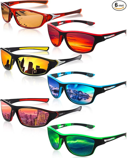 Frienda 6 Pack Polarized Sport Sunglasses for Men Multipack Fit over Glasses Pack Lot Set Men's Sport Fishing Eyeglasses