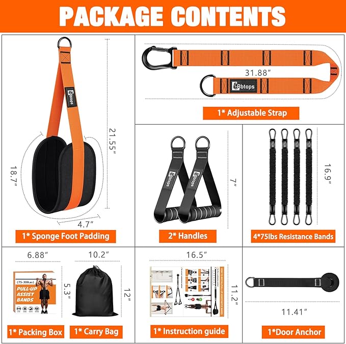 Pull Up Assistance Bands,Up to 300 lbs Assistance,Adjustable Heavy Duty 4 Resistance Bands for Pull up, with Feet/Knee Rest, Handle and Door Anchor for Home Gym Fitness Exercise Strength Training