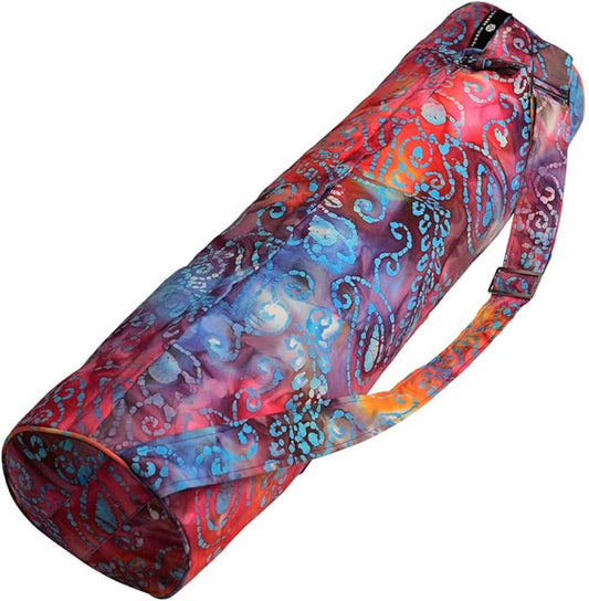 Hugger Mugger Batik Yoga Mat Bag - beautiful pattern, durable 100% cotton, full lining, adjustable strap, 2 extra zipper pockets