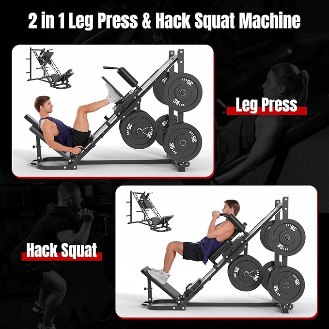 Dripex Leg Press Machine, Leg Press Machines for Home Gym, Professional Leg Press Hack Squat Machine Combo with 4 Weight Plate Storage Holders for Full Lower Body Workout