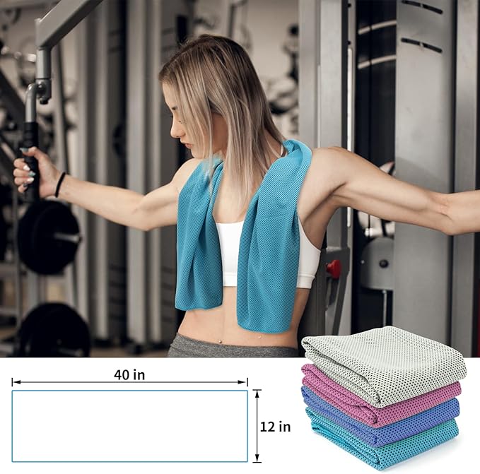 YESLIFE 4 Pack Cooling Towel 40"x12", Gym Towels for Men and Women, Soft Breathable Workout Towels for Yoga, Running, Sport, & More (Grey, Dark Blue, Purple, Blue)