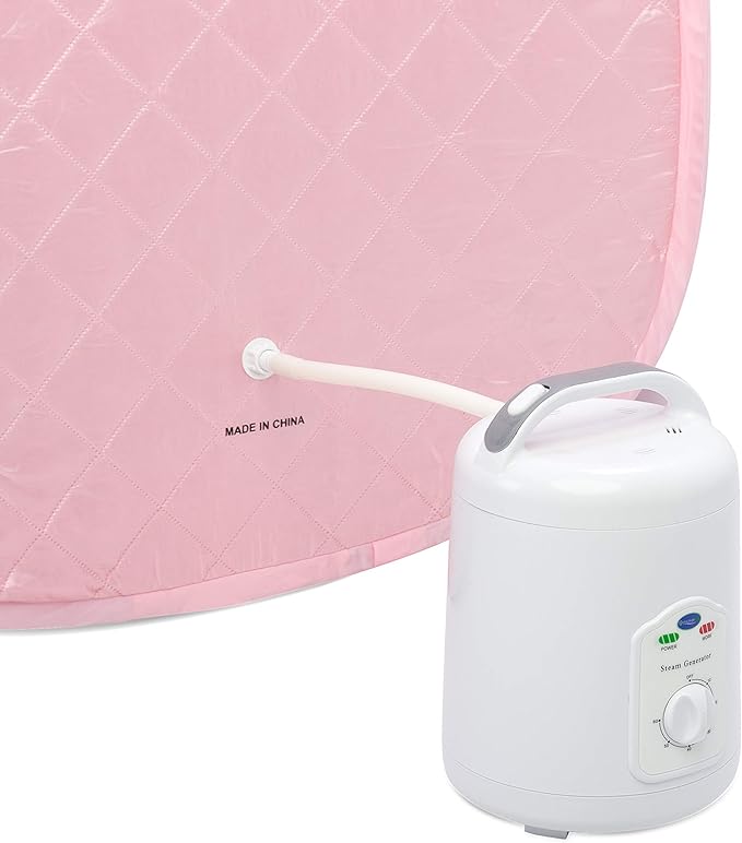 Durasage Personal Foldable Steam Sauna for Relaxation at Home, 60 Minute Timer, 800 Watt Steam Generator, Chair Included - Light Pink