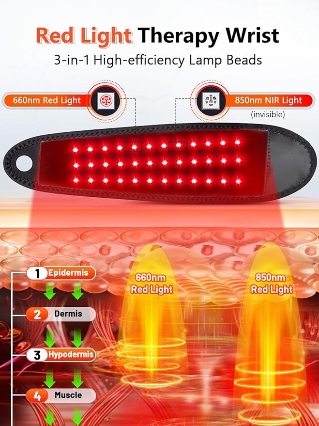 Red Light Therapy for Hand Wrist with Heat & Massage, 3000mAh Wireless Controller Infrared Light with 108 Beads Wrist Brace & Hands Wrap Pad for Knee Ankle Foot Joint Faster Recovery Pain Relief