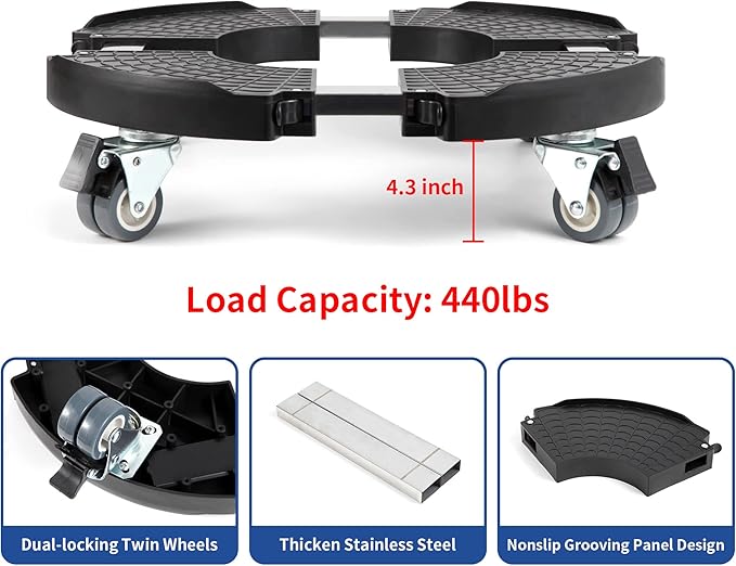 W B D WEIBIDA 2 Pack Plant Caddies with Wheels Heavy Duty 440 lbs Capacity, Rolling Plant Stand for Large Planter and Pots Indoor Outdoor, Garden Round Dolly with Lockable Casters