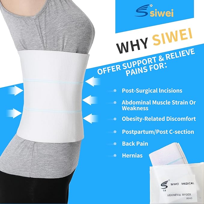 S Abdominal Binder Post Surgery - Elastic Waist Band for Stomach Support & Compression, Bariatric, Tummy Tuck | Latex-free, Breathable Belly Wrap Hernia Belt Lipo Garment - (45" - 60") 3 PANEL - 9"