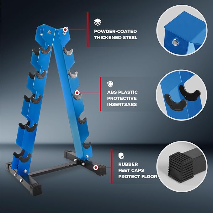 RitFit 250LB/300LB Rubber Hex Dumbbell Sets with Weights Rack, Multiple Color Choices Available, Great Gym Equipment for Home, Strength Training, Workouts