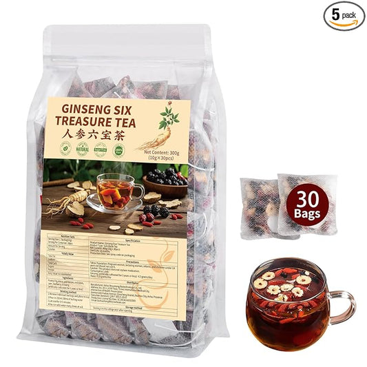 Kidney Tea Formula Ginseng Six Treasure Tea - Natural Chinese Traditional Herbal Ginseng Five Treasures Kidney Detox Cleanse Teabag For Men Women - 30 Bags