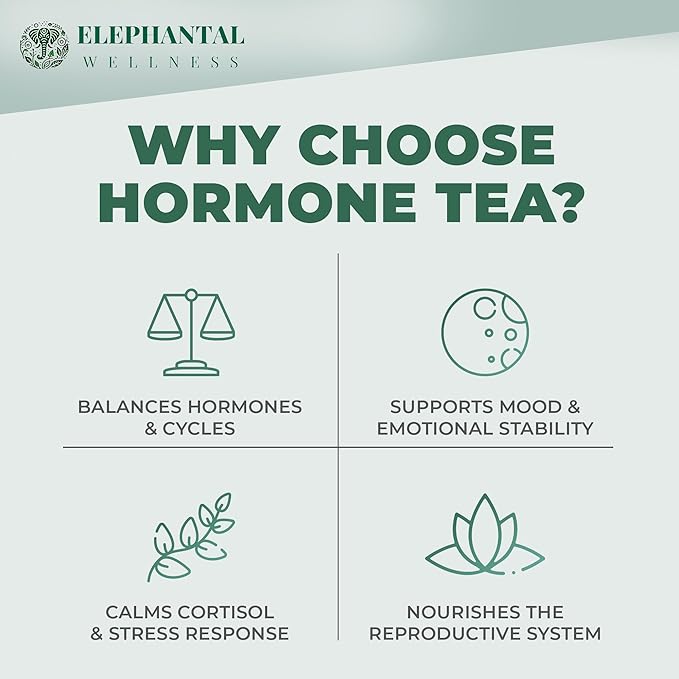 Elephantal Wellness Premium Hormone Herbal Tea | PCOS, Hormonal Balance & Mood Support with Chaste Berry, Shatavari, Dong Quai & Black Cohosh | Handmade, Non-GMO, Caffeine-Free Loose Leaf Blend – 4oz Loose Leaf, 40 Servings