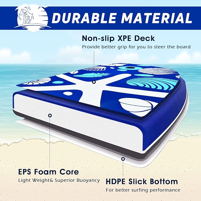 KOTEK 33/37/41 Inch Body Board with Wrist Leash, EPS Core, Dual Channel, HDPE Slick Bottom, Bodyboard for All Skill Levels & Wave Conditions