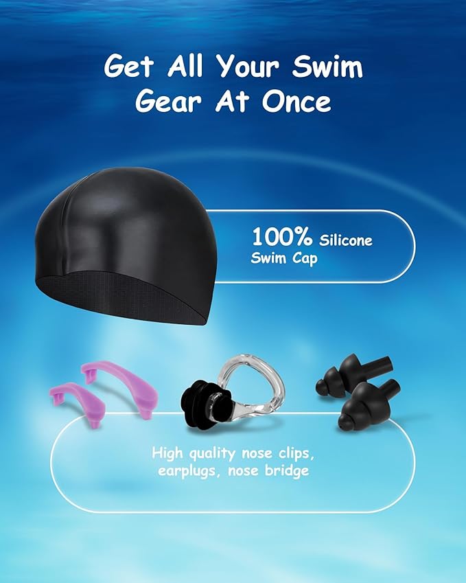 Kids Swim Goggles, Anti-fog and UV Protection with Swim Cap for Age 3-15 Youth Boys Girls Toddler