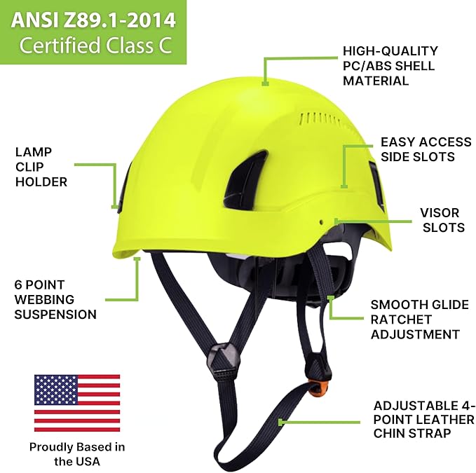 Land Helmets EcoPro Safety Helmet - ANSI/ISEA Z89.1-201 Type 1 Class C Vented - OSHA Approved - Lightweight Helmet with 6 Pt Suspension for Arborist, Industrial & Fall Protection