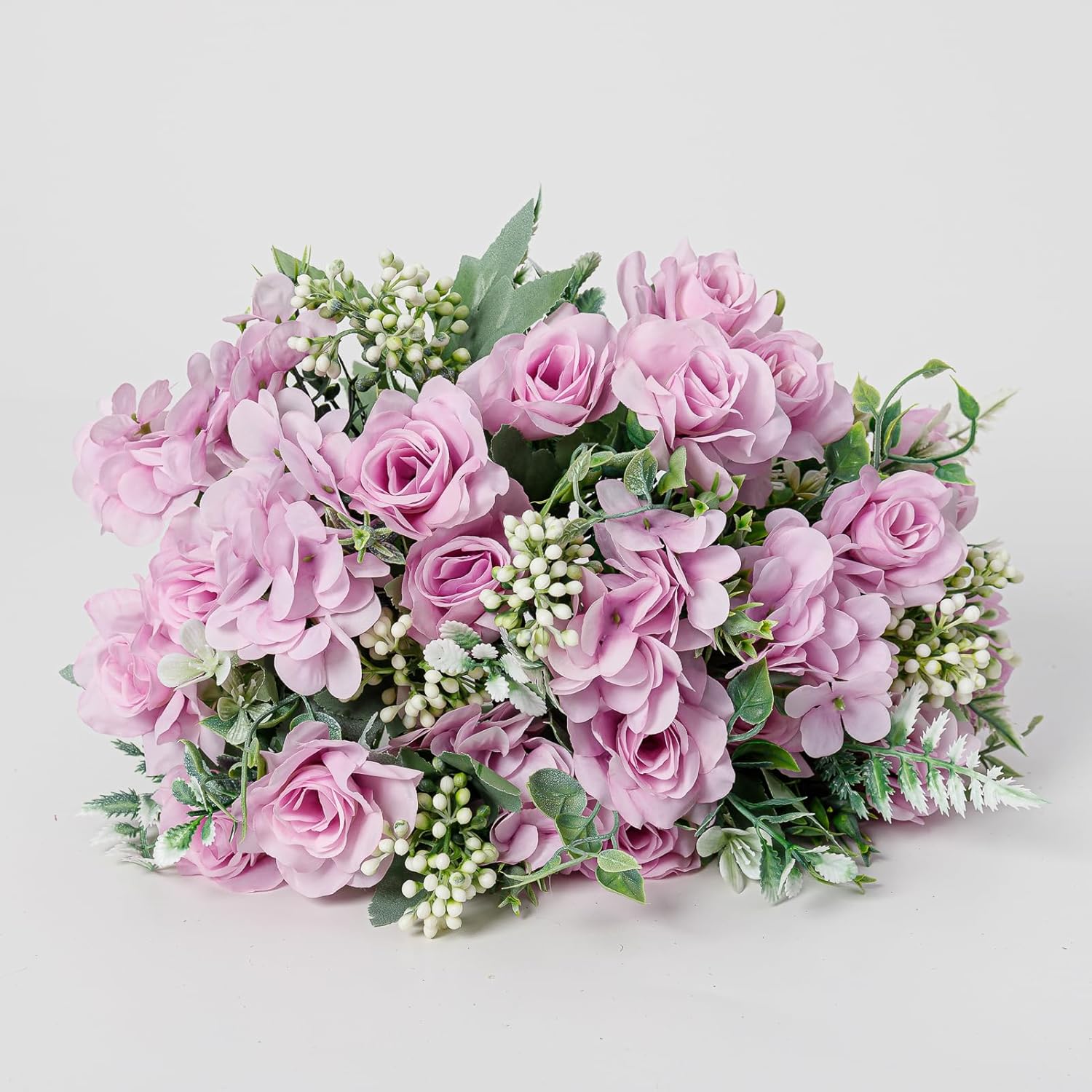 Artificial Flower 5 Branches Artificial Silk Fake Flowers Bouquet Small Roses for Wedding Home Office Tables Decor 4 Packs(Light Purple)