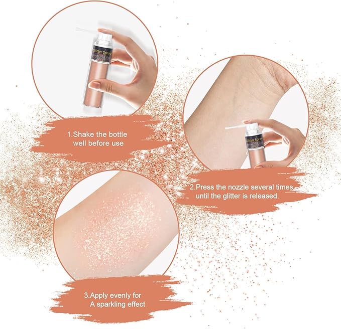 Hair and Body Glitter Spray, 1PC Champagne Hair Glitter Extra Fine Face Shimmer Powder for Clothes, Festival Loose Sparkle Powder for Rave Clothes Nail Art Easter Halloween Crafts (Champagne)