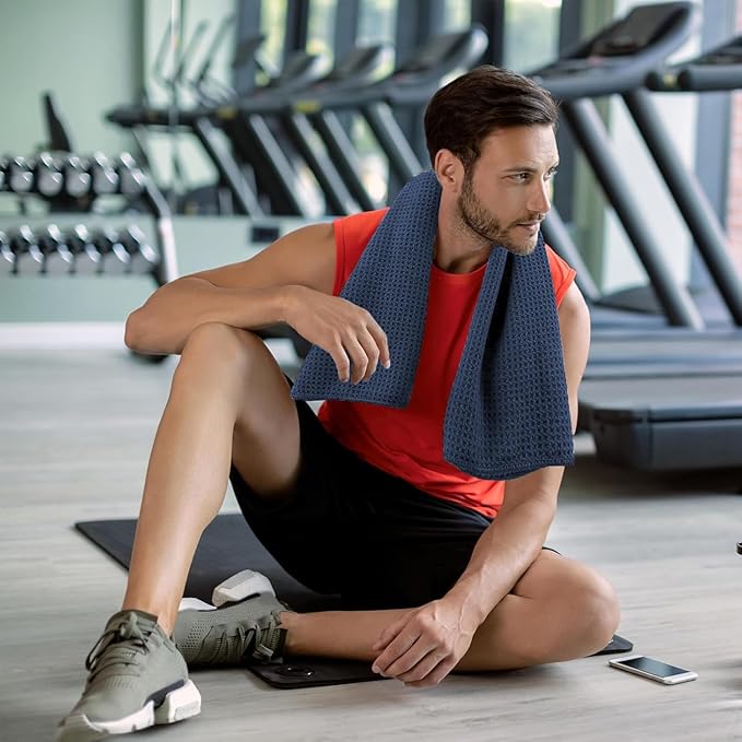 Microfiber Gym Towels for Working Out, Quickly Dry Yoga Towels for Men & Women Tennis, 16 Inch x 27 Inch, 6 Pack, Navy Blue