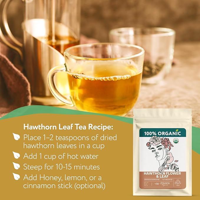 Hawthorn Leaf & Flower Tea Organic (4oz.) - Loose Hawthorne Tea for Blood Pressure Balance, Cardiovascular Health, Heart Support - Espino Blanco Hoja