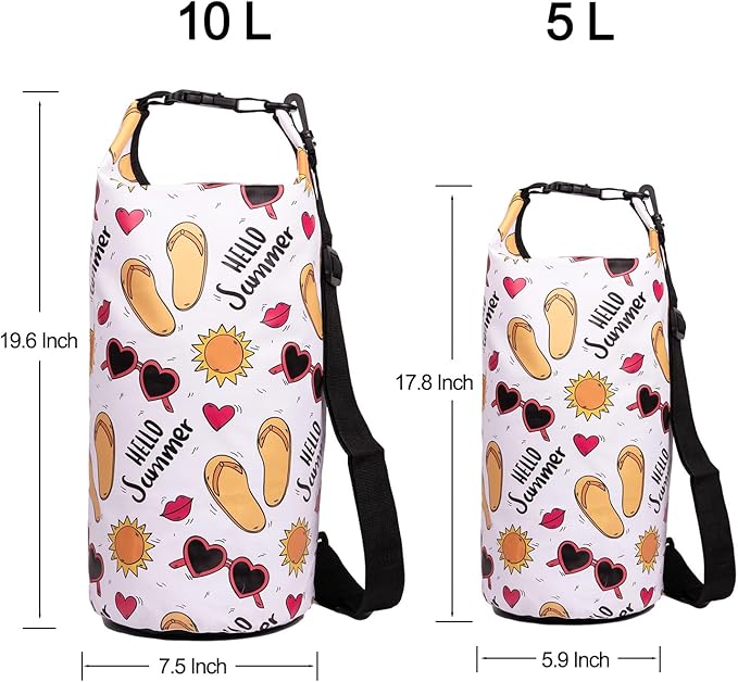 Dry Bag Waterproof,10L Roll Top Backpack Floating Dry Bag for Kayaking Boating Swimming Hiking Camping Outdoor Activities,White Summer