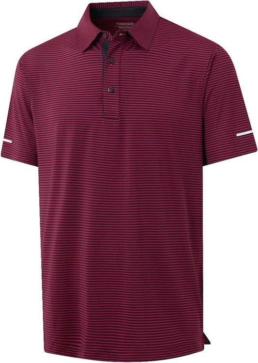 Golf Shirts for Men - Moisture Wicking Short Sleeve Performance Sport Casual Striped Collared Mens Polo Shirt