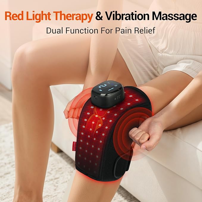 Comfytemp 3D Red Light Therapy Knee Wrap with Vibration Massage, Cordless 5000mAh Heated Knee Massager for Pain Relief, Gifts for Women Men, 660nm&850nm Near Infrared Light Brace for Knee Joint