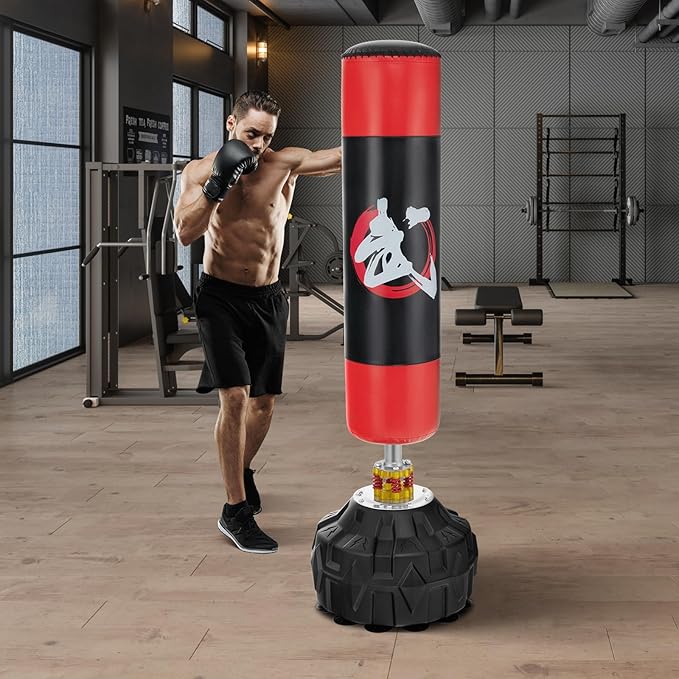 GYMAX Punching Bag for Adults, 70” Punching Stand with Suction Cup Base, TPR Shock Absorber & Multi-Layer Construction, Standing Punching Bag, Heavy Duty Boxing Equipment for Kickboxing MMA Muay