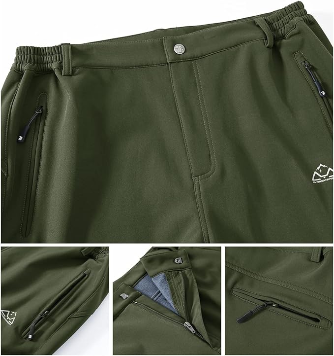 Gopune Men's Snow Ski Waterproof Softshell Pants Outdoor Windproof Warm Hiking Insulated Pants