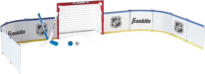 Franklin Sports Mini Hockey Rink Set - Half Rink Knee Hockey Goal, Mini Sticks, and Ball Set - Indoor Mini Hockey Rink - Official NHL Licensed White