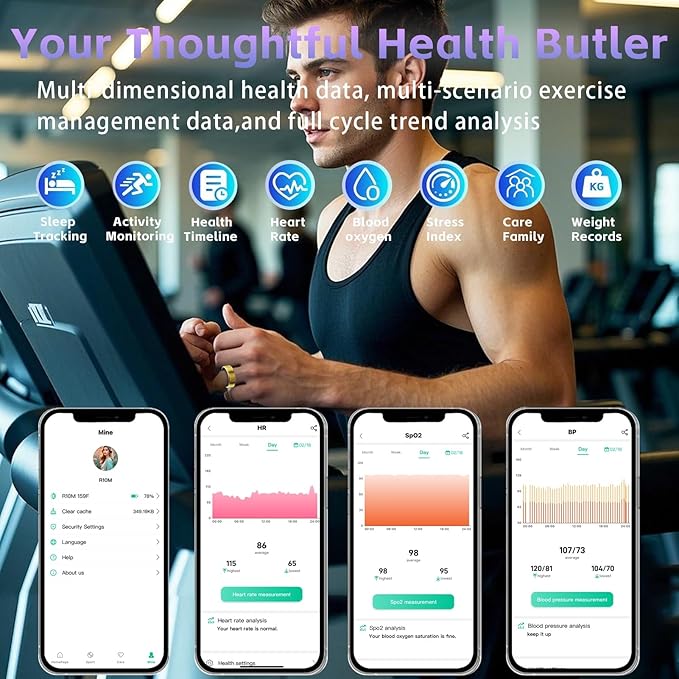 Smart Rings for Women Men – Fitness Tracker Ring with Heart Rate, SpO2, Blood Pressure, Sleep Monitoring, Step & Calorie Counter, No Subscription Fee, 5ATM Waterproof, iOS & Android (Gold 8)