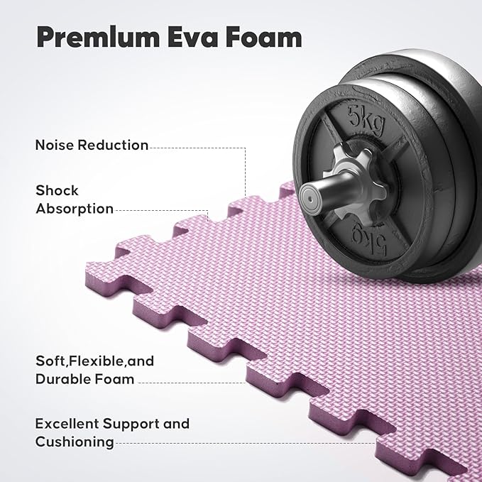 Home Gym Mat, Puzzle Exercise Mat, EVA Interlocking Foam Floor Tiles for Home Workout Equipment and Kids' Play Areas - Blue, 24 in x 24 in x ½ in - (Pink, 12 Pack (48 SQ FT))