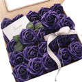 Floroom Artificial Flowers 25pcs Real Looking Dark Purple Foam Fake Roses with Stems for DIY Wedding Bouquets Bridal Shower Centerpieces Floral Arrangements Party Tables Home Decorations