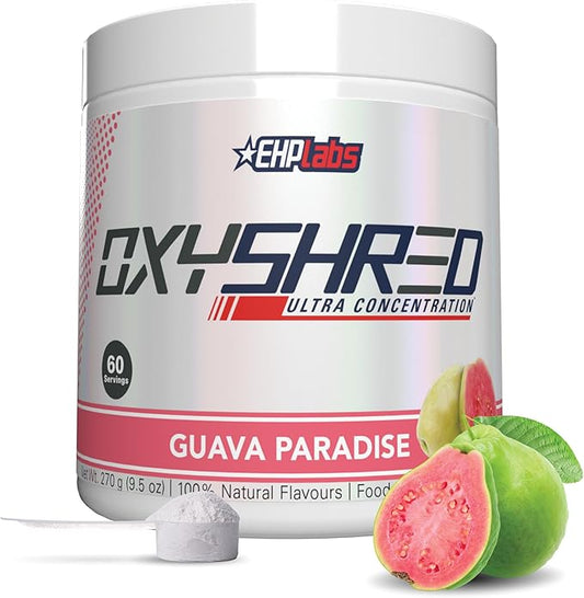 EHP Labs OxyShred Pre Workout Powder & Shredding Supplement - Preworkout Powder with L Glutamine & Acetyl L Carnitine, Energy Boost Drink - Guava Paradise, 60 Servings