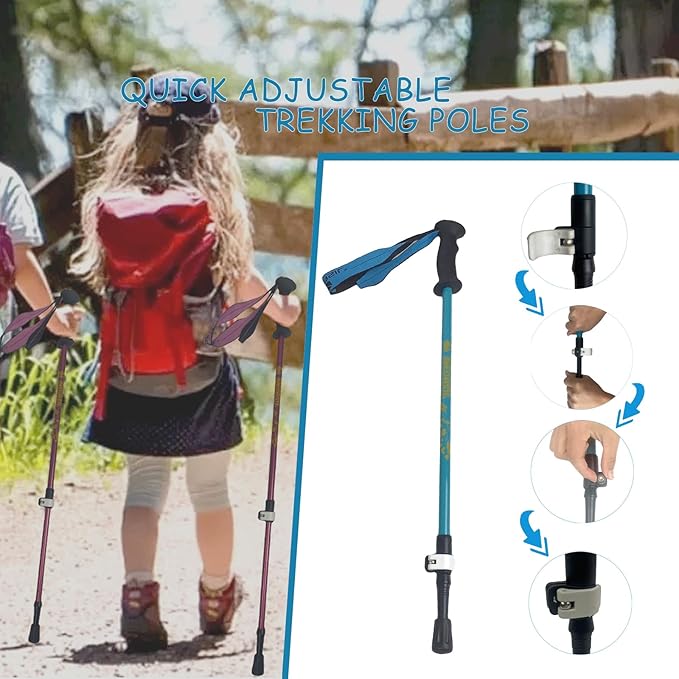 Kids Hiking Poles, 2PCS Todder Collapsible Trekking Poles for Hiking, Ski, Outdoor Activities, Todder Hiking Essentials for Boys and Girls, Blue, Pink Available