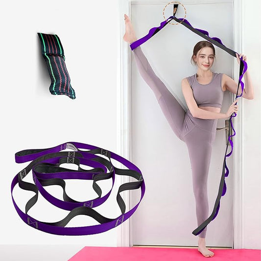 Stretching Strap Yoga Strap, 10 Loops Non-Elastic Stretch Bands Helps Women and Men Improve Flexibility for Home Workout, Physical Therapy, Pilates, Exercise, Dance, Comes with Door Anchor