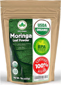 Moringa Powder 1LB (16Oz) 100% Certified Organic| 100% Pure Moringa Leaf NO Stems| - Raw from India | Smoothies | Drinks | Tea | Recipes - Resealable Bag