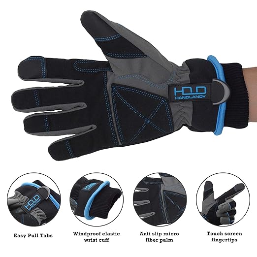 HANDLANDY Waterproof Insulated Work Gloves, 3M Thinsulate Thermal Winter Gloves for Men Women Touch Screen, Warm Ski Snowboard Cold Weather Gloves (2XL, Blue)