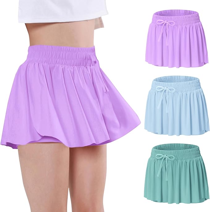EXARUS Girls Butterfly Shorts Flowy Dance Skirt Cheer Skorts Athletic Tween Clothes Teen Preppy Outfits Flutter Kids